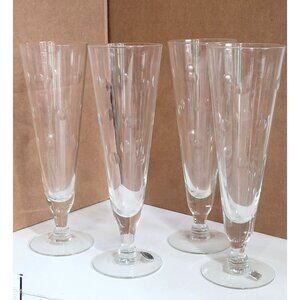 Vintage Mountaineer Etched Crystal Pilsner Glasses Set Of 4 Coin Dot Design Eleg